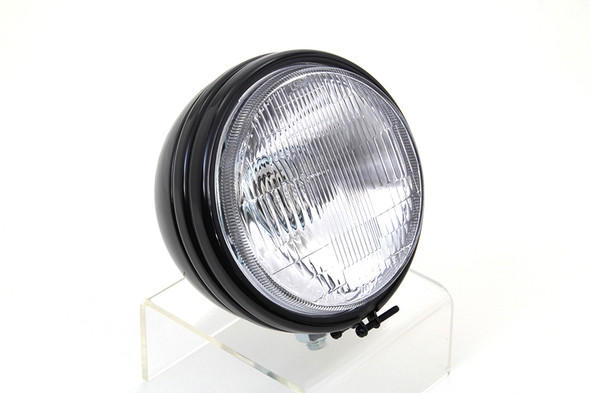 V-Twin - 33-1419 - 5-3/4 inch Round Stock Type Black Headlamp