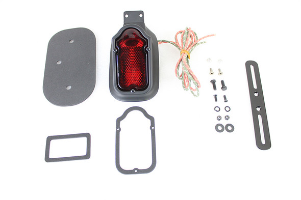 V-Twin - 33-1472 - Replica Black Tombstone Style Tail Lamp Assembly - Fits 1947-1954 Harley-Davidson G, FL, EL