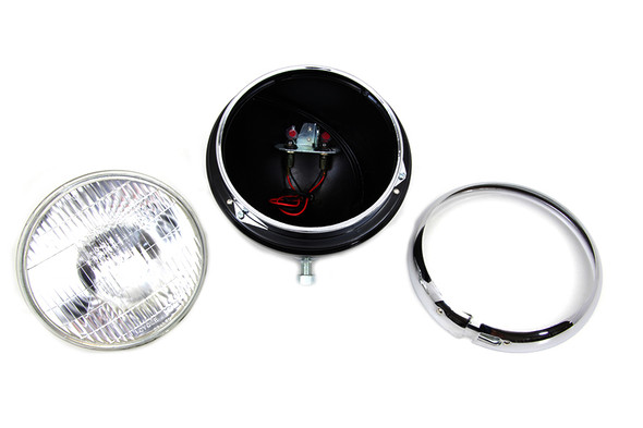 V-Twin - 33-1509 - Black 7 inch K Headlamp with Chrome Rim - Fits 1952-1957 Harley-Davidson K, 1957-1958 XLH