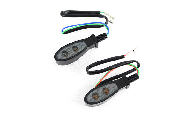 V-Twin - 33-1639 - Black Teardrop Shaped LED Turn Signal Set with Smoked Lens