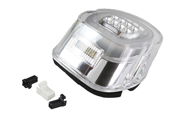 V-Twin - 33-1641 - Chrome Lens Tail Lamp with LED Turn Signals - Fits 1999-2013 Harley-Davidson FL, FX, XL