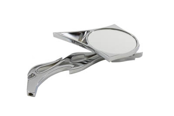 V-Twin - 34-0140 - Chrome Spike Oval Mirror with Billet Flame Stem