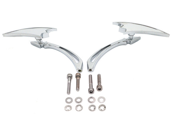V-Twin - 34-0154 - Chrome Crescent Mirror Set with Billet Spear Stems