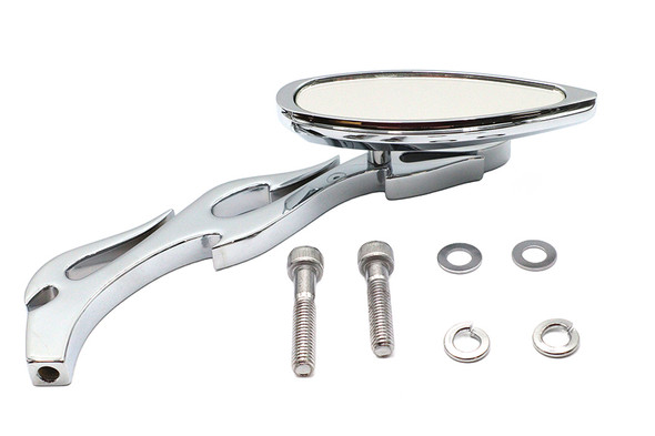 V-Twin - 34-0433 - Teardrop Mirror with Billet Flame Stem Chrome