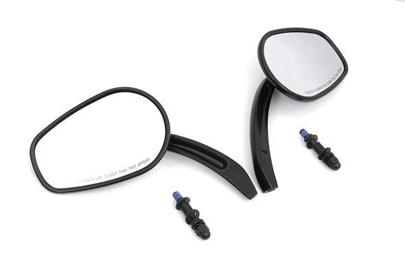 V-Twin - 34-0459 - Rectangle Taper Mirror Set with Billet Stems Black