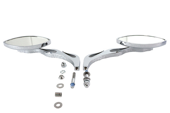 V-Twin - 34-0727 - Druid Mirror Set Oval Flame Style with Billet Stem