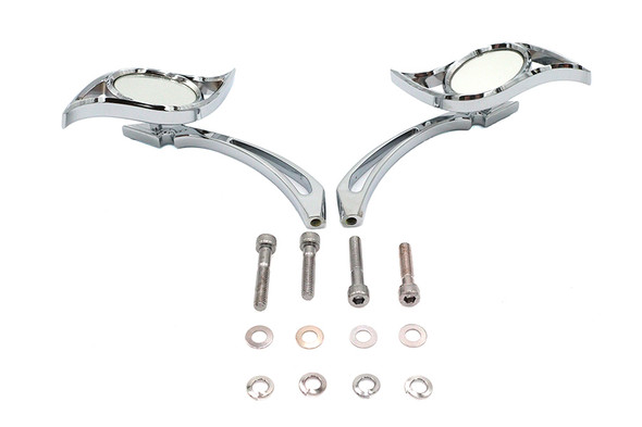 V-Twin - 34-0769 - Villain Mirror Set with Spear Stems Chrome