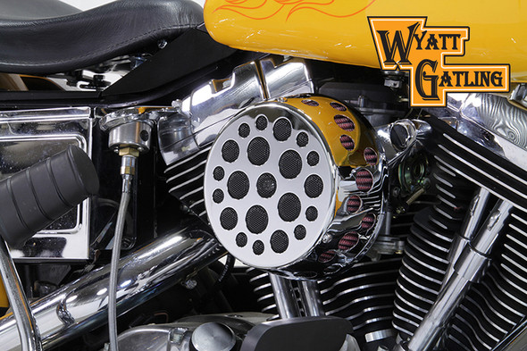 V-Twin - 34-1363 - Chrome Wyatt Gatling Air Cleaner Assembly - Fits 1993-2015 Harley-Davidson FXST, FLST, 1993-2007 FLT, 1993-2017 FXD