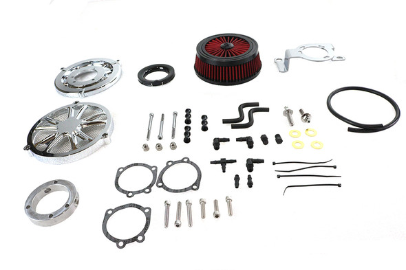 V-Twin - 34-1409 - Extreme Billet Air Cleaner Kit Luxe Style Chrome