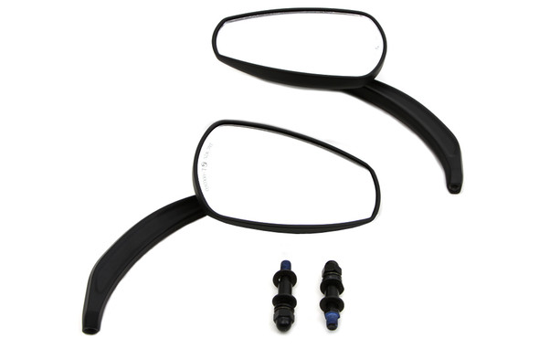 V-Twin - 34-1838 - Black Teardrop Mirror Set with Billet Stems