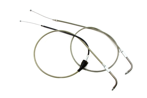 V-Twin - 36-0825 - 46 inch Stainless Steel Throttle and Idle Cable Set - Fits 1996-2001 Harley-Davidson FLHTCUI, 1998-2001 FLT, 1996 FLTCUI