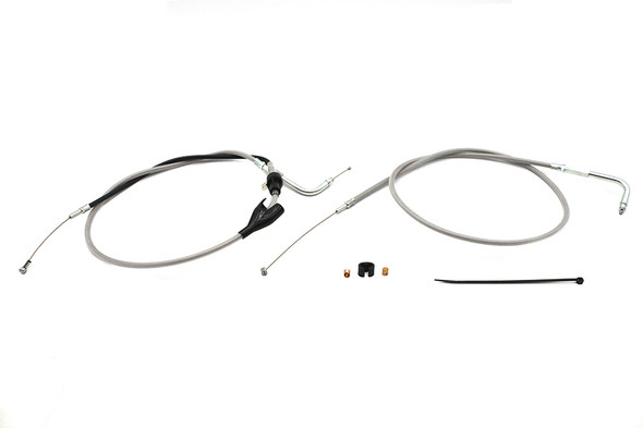V-Twin - 36-0826 - 43 inch Stainless Steel Throttle and Idle Cable Set Clear Co
