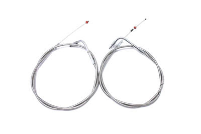 V-Twin - 36-0842 - 43.875 inch Stainless Steel Throttle and Idle Cable Set - Fits 1990-1995 Harley-Davidson FXR, FXST, FLST