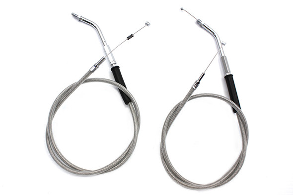 V-Twin - 36-0855 - Stainless Steel Throttle and Idle Cable Set with 38 inch Cas - Fits 1984-1989 Harley-Davidson FXST, 1981-1989 XL, 1986-1989 FLST, 1981-1984 FL, FX