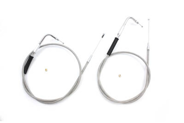 V-Twin - 36-0866 - 41-1/2 inch Stainless Steel Throttle and Idle Cable Set