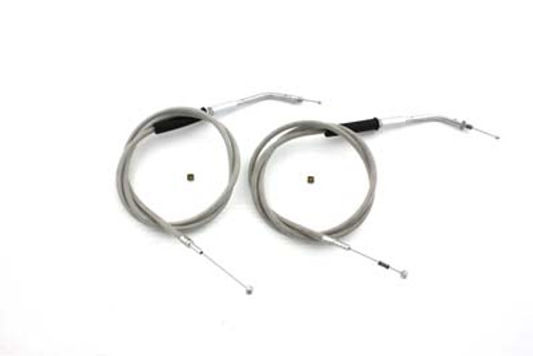 V-Twin - 36-0868 - Stainless Steel Throttle and Idle Cable Set with 45.83 inch