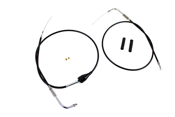 V-Twin - 36-0878 - 43 inch Stainless Steel Throttle and Idle Cable Set Black Co