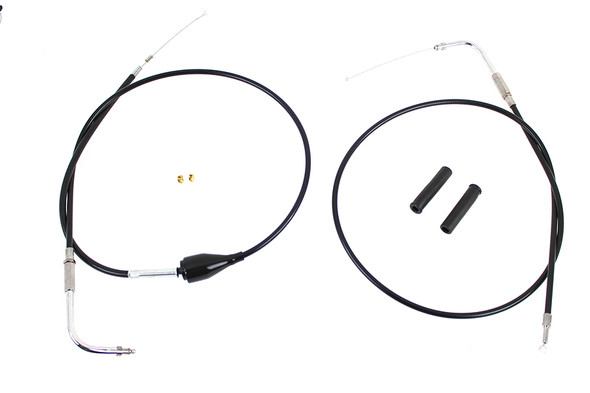 V-Twin - 36-0878 - 43 inch Stainless Steel Throttle and Idle Cable Set Black Co - Fits 2002-2007 Harley-Davidson FLH (with cruise control)