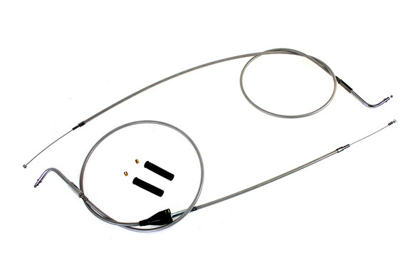 V-Twin - 36-0880 - Stainless Steel Throttle and Idle Cable Set Clear Coat +8 in