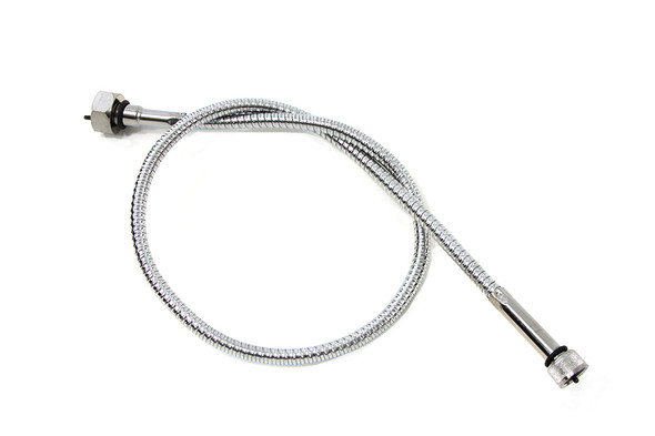 V-Twin - 36-2524 - 35 inch Chrome Speedometer Cable - Fits 1971-1972 Harley-Davidson FX, 1962-1980 FL, 1980-1983 FX
