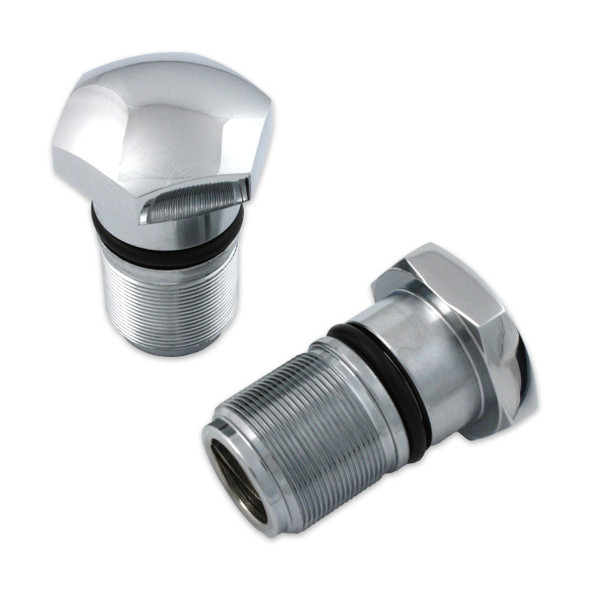 V-Twin - 37-8988 - 35mm Fork Tube Plug Set Chrome - Fits 1973-1984 Harley-Davidson FX, 1982-1985 FXR, 1973-1985 XL