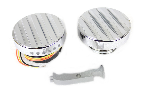 V-Twin - 38-0988 - Chrome LED Ribbed Style Fuel Gauge and Filler Cap Set