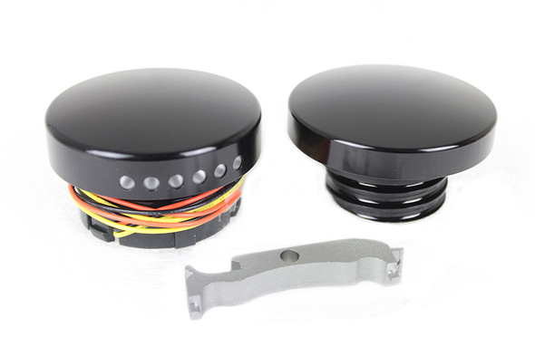 V-Twin - 38-0992 - Black LED Smooth Style Fuel Gauge and Filler Cap Set