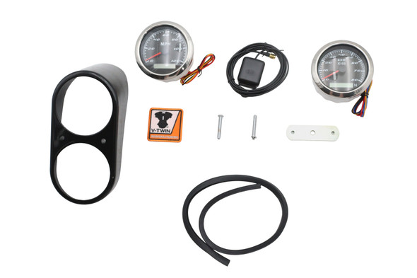 V-Twin - 39-0285 - GPS Speedometer and Tachometer Dash Kit Black - Fits 1991-2008 Harley-Davidson FXD, 1988-1994 FXR, 1978-1984 FXE
