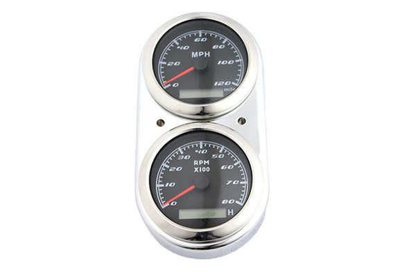 V-Twin - 39-0840 - GPS Speedometer and Tachometer Dash Kit Chrome - Fits 1991-2008 Harley-Davidson FXD, 1978-1985 FXE, 1988-1994 FXR