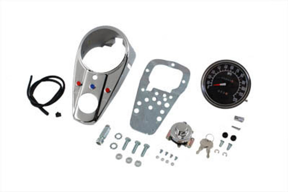 V-Twin - 39-0904 - Chrome Three Light Dash Panel Kit with 1:1 Ratio Speedometer
