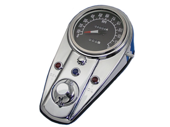 V-Twin - 39-0910 - Chrome Three Light Dash Panel Kit with 2:1 Ratio Speedometer