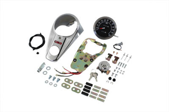 V-Twin - 39-0911 - Chrome Two Light Dash Panel Kit with 2:1 Ratio Speedometer