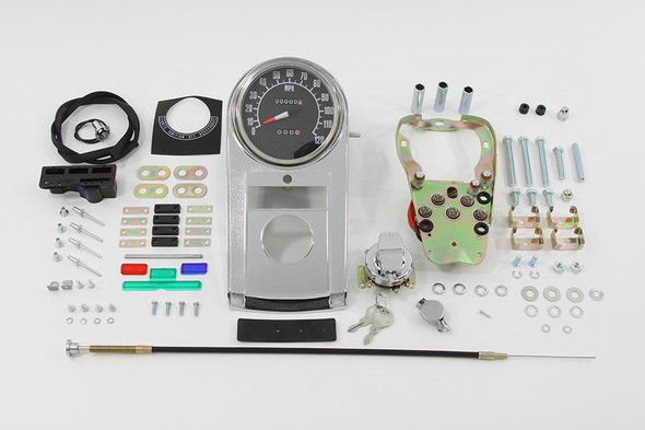 V-Twin - 39-0913 - Chrome Cast Dash Panel Kit with 1:1 Ratio Speedometer