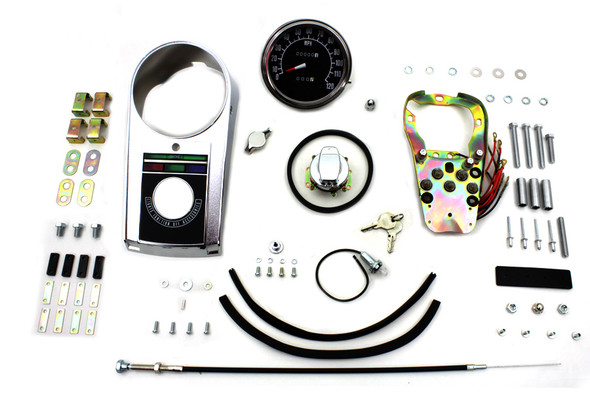 V-Twin - 39-0914 - Chrome Cast Dash Panel Kit with 2:1 Ratio Speedometer - Fits 1948-1967 Harley-Davidson FL, 1980-1983 FX