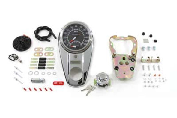 V-Twin - 39-0917 - Chrome Two Light Dash Panel Kit with 1:1 Ratio Speedometer