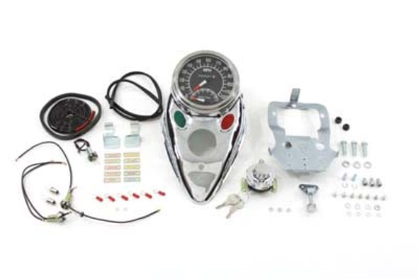 V-Twin - 39-0922 - Chrome Cateye Dash Panel Kit with 1:1 Ratio Speedometer