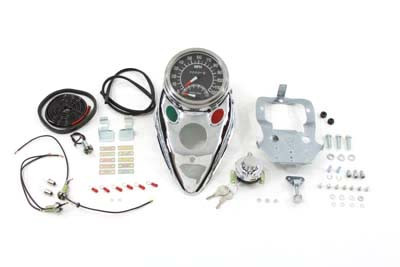 V-Twin - 39-0922 - Chrome Cateye Dash Panel Kit with 1:1 Ratio Speedometer - Fits 1983-1986 Harley-Davidson FX, 1968-1984 FLH, 1984-1995 FXST, 1986-1995 FLST