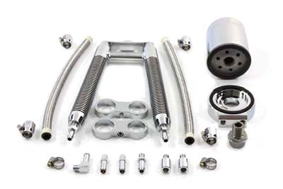 V-Twin - 40-0348 - Dual Tube Vertical Style Oil Cooler Kit - Fits 1986-1999 Harley-Davidson FLST, FXST