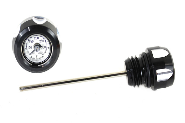 V-Twin - 40-0634 - M8 Black and Machined Oil Temperature Dipstick