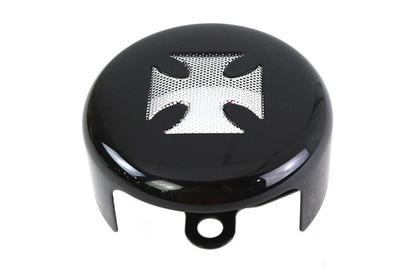 V-Twin - 42-0170 - Round Horn Cover Black with Chrome Maltese