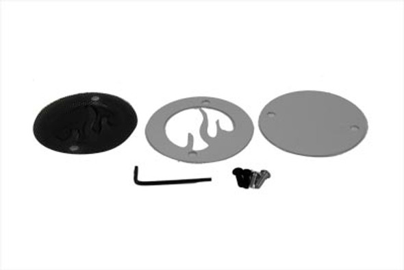V-Twin - 42-0465 - Black Mesh Flame Chrome Ignition System Cover