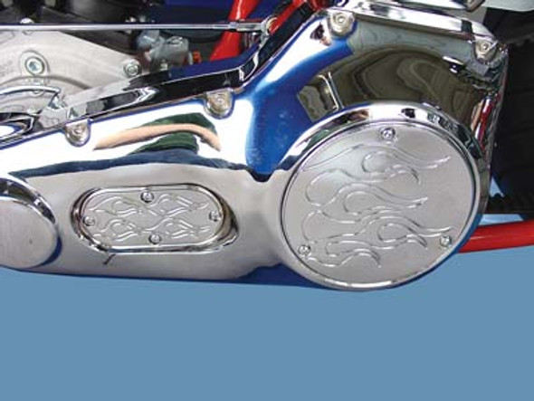 V-Twin - 42-0817 - 3-Hole Flame Derby and Oval Inspection Set Chrome