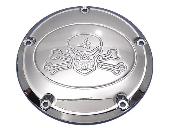 V-Twin - 42-1057 - Skull Derby Cover Chrome - Fits 1999-2018 Harley-Davidson FXST, 1999-2015 FLT, 1999-2017 FXD, 1999-2018 FLST