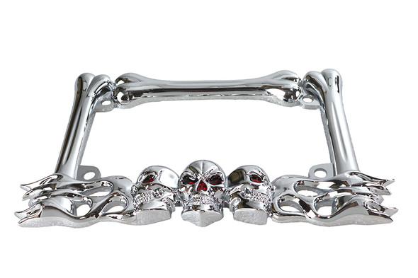 V-Twin - 42-1068 - License Plate Frame Skull Style Chrome