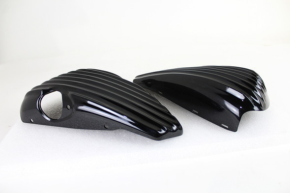 V-Twin - 42-1453 - Finned Oil Tank and Battery Side Cover Set Gloss Black - Fits 2004-2014 Harley-Davidson XL