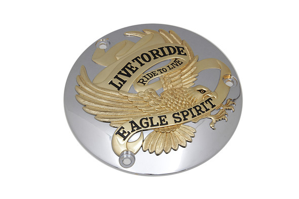 V-Twin - 42-9944 - Eagle Spirit Derby Cover Gold Inlay - Fits 1970-1984 Harley-Davidson FL, 1984-1998 FXST, 1979-1998 FLT, 1971-1984 FX, 1985-1994 FXR, 1991-1998 FXD, 1986-1998 FLST