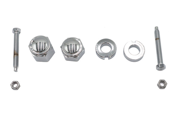 V-Twin - 44-0634 - Chrome Rear Axle Adjuster and Nut Kit - Fits 2000-2007 Harley-Davidson FLST, FXST