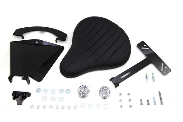 V-Twin - 47-0811 - Black Leather Solo Seat With Mount Kit - Fits 2004-2006 Harley-Davidson XL