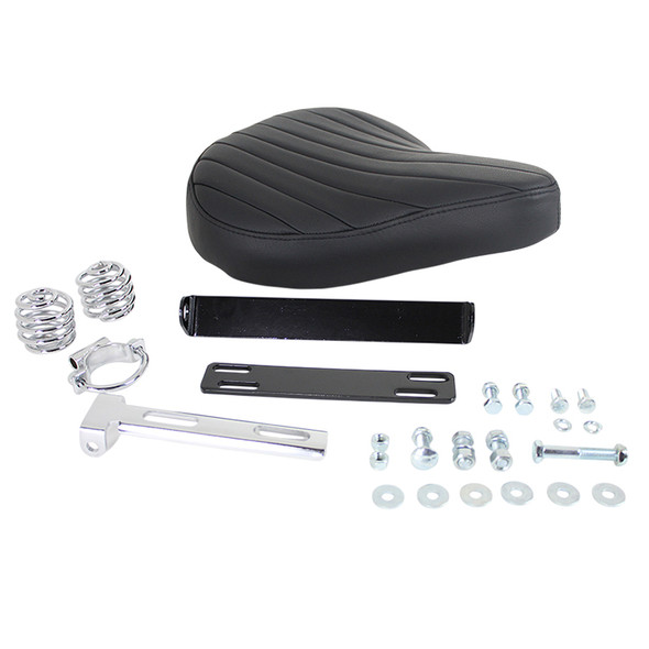 V-Twin - Black Leather Solo Seat Kit fits '52-'78 Sportster Models