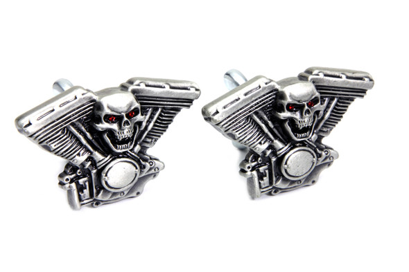 V-Twin - 48-1622 - Skull on Panhead Engine License Plate Topper Set